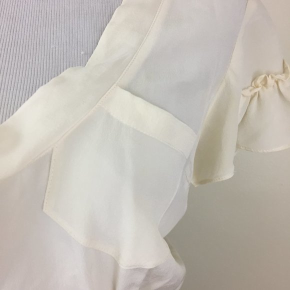 REBECCA TAYLOR Ivory Gray Silk Wool Blend Ruffle Short Sleeve Dress - Picture 7 of 15